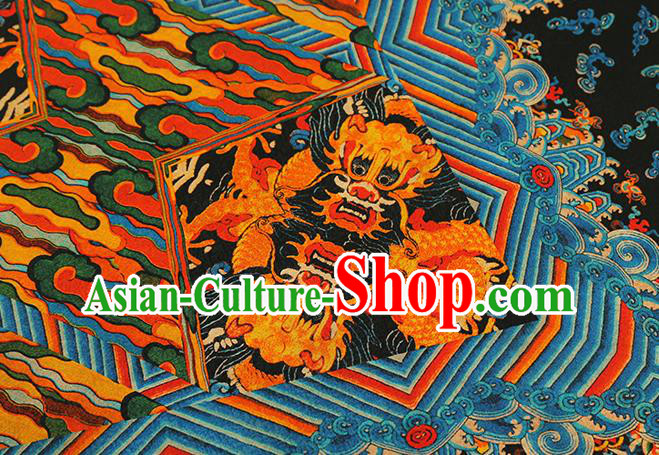 Chinese Royal Dragons Pattern Brocade Drapery Black Gambiered Guangdong Gauze Traditional Cheongsam Silk Fabric