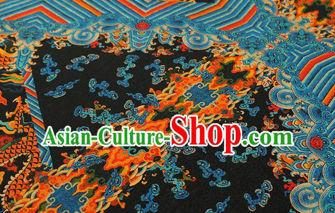 Chinese Royal Dragons Pattern Brocade Drapery Black Gambiered Guangdong Gauze Traditional Cheongsam Silk Fabric