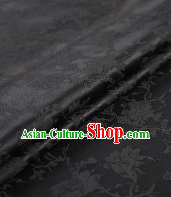 Chinese Jacquard Black Gambiered Guangdong Gauze Traditional Cheongsam Silk Fabric Royal Peony Pattern Brocade Drapery