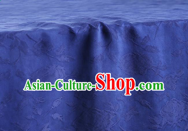 Chinese Blue Gambiered Guangdong Gauze Traditional Cheongsam Silk Fabric Royal Jacquard Rose Pattern Brocade Drapery