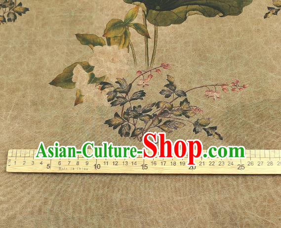 Chinese Light Green Gambiered Guangdong Gauze Traditional Silk Fabric Royal Lotus Pattern Cheongsam Drapery
