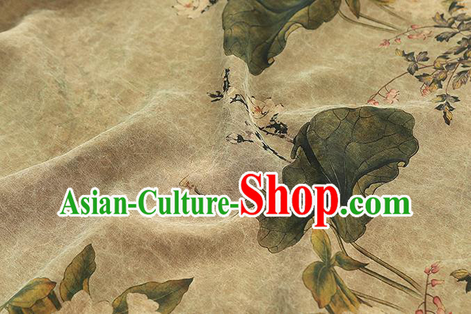 Chinese Light Green Gambiered Guangdong Gauze Traditional Silk Fabric Royal Lotus Pattern Cheongsam Drapery