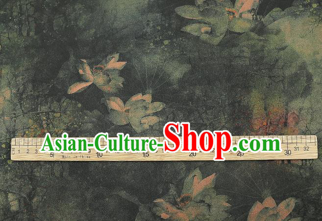 Chinese Atrovirens Gambiered Guangdong Gauze Traditional Cheongsam Silk Fabric Royal Lotus Pattern Brocade Drapery