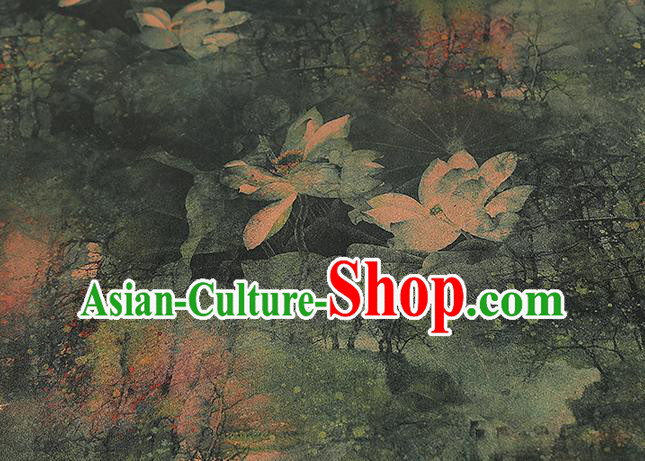 Chinese Atrovirens Gambiered Guangdong Gauze Traditional Cheongsam Silk Fabric Royal Lotus Pattern Brocade Drapery