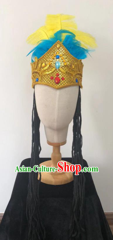 China Traditional Uyghur Nationality Headwear Ethnic Folk Dance Stage Performance Feather Hat