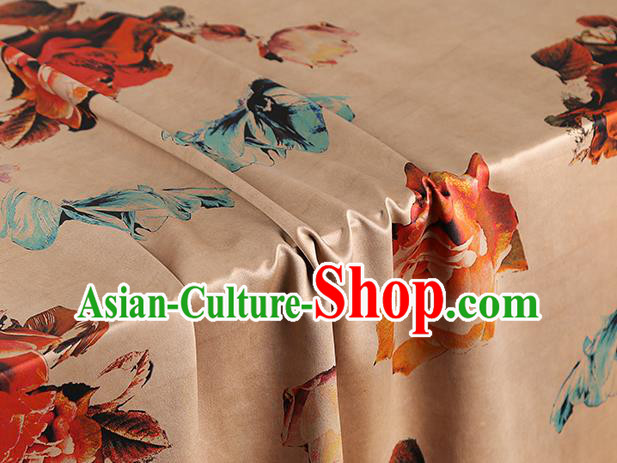 Chinese Gambiered Guangdong Gauze Royal Rose Pattern Cheongsam Cloth Drapery Traditional Ginger Silk Fabric