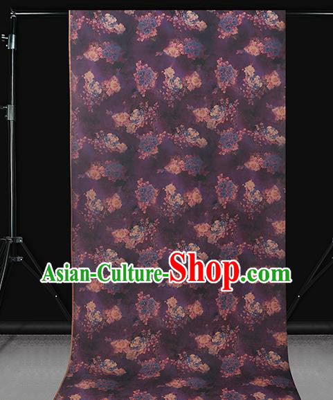 Chinese Royal Peony Pattern Cheongsam Cloth Drapery Gambiered Guangdong Gauze Traditional Purple Silk Fabric
