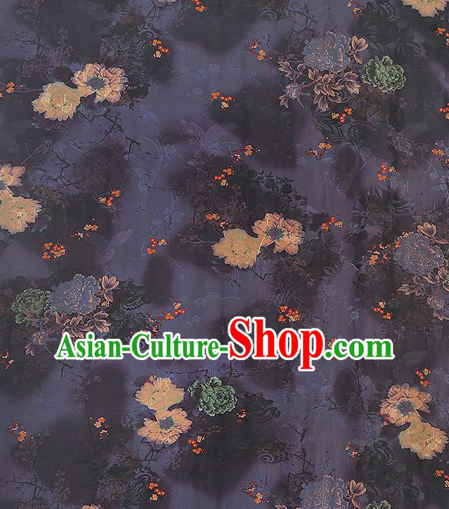 Chinese Traditional Cheongsam Silk Fabric Purple Gambiered Guangdong Gauze Royal Peony Pattern Cloth Drapery