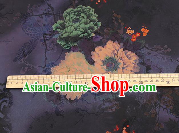 Chinese Traditional Cheongsam Silk Fabric Purple Gambiered Guangdong Gauze Royal Peony Pattern Cloth Drapery