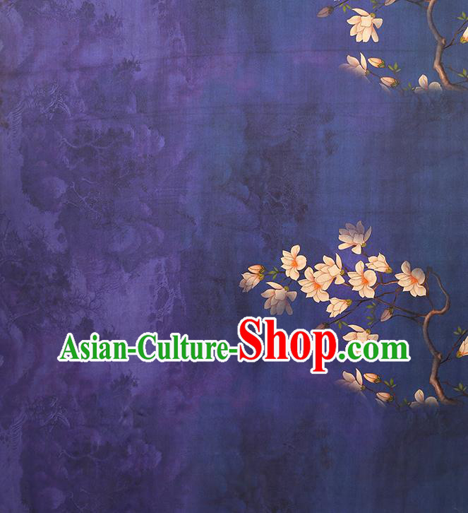 Chinese Royal Mangnolia Pattern Cloth Drapery Traditional Cheongsam Silk Fabric Purple Gambiered Guangdong Gauze