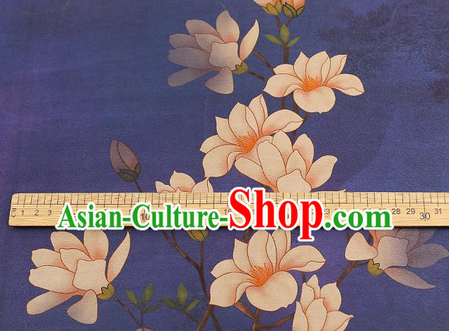 Chinese Royal Mangnolia Pattern Cloth Drapery Traditional Cheongsam Silk Fabric Purple Gambiered Guangdong Gauze