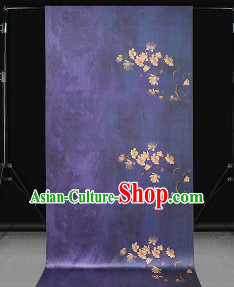 Chinese Royal Mangnolia Pattern Cloth Drapery Traditional Cheongsam Silk Fabric Purple Gambiered Guangdong Gauze