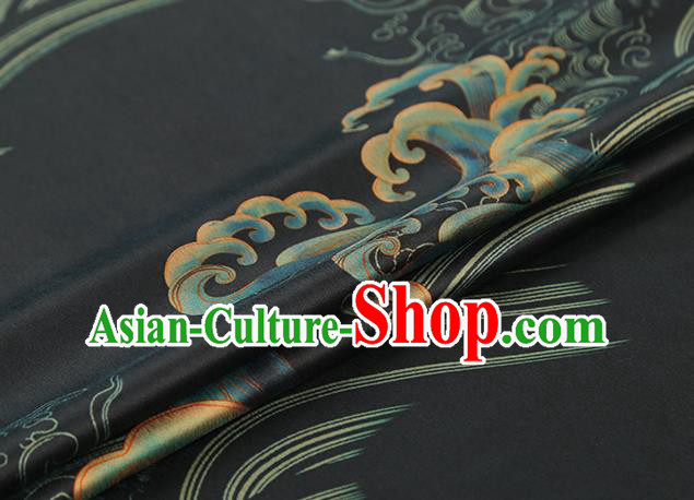 Chinese Royal Waves Pattern Cloth Drapery Traditional Cheongsam Silk Fabric Black Gambiered Guangdong Gauze