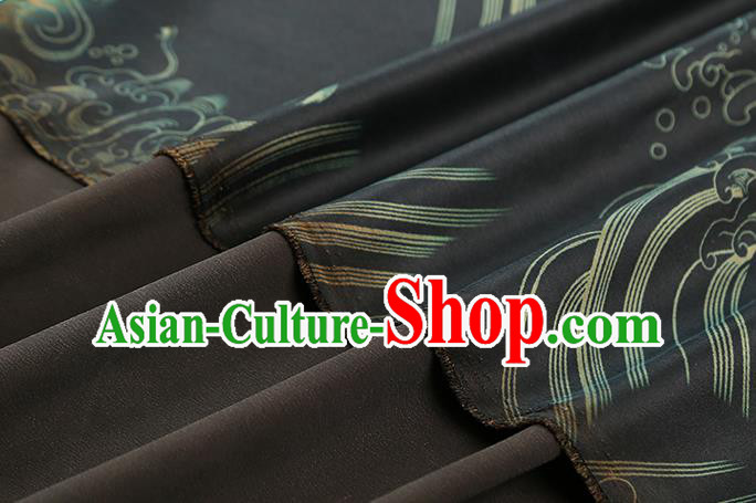 Chinese Royal Waves Pattern Cloth Drapery Traditional Cheongsam Silk Fabric Black Gambiered Guangdong Gauze