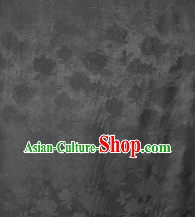 Chinese Royal Peony Pattern Black Gambiered Guangdong Gauze Brocade Cloth Drapery Traditional Cheongsam Jacquard Silk Fabric