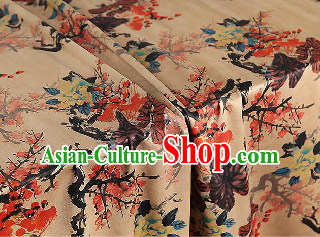 Chinese Traditional Ginger Silk Fabric Gambiered Guangdong Gauze Royal Plum Blossom Pattern Cheongsam Drapery