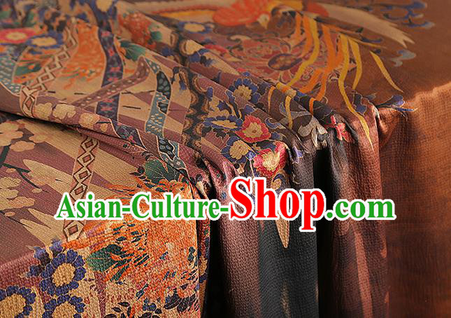 Chinese Traditional Purple Silk Fabric Gambiered Guangdong Gauze Royal Phoenix Pattern Cheongsam Cloth Drapery