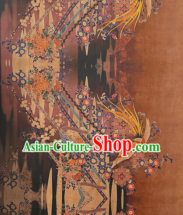 Chinese Traditional Purple Silk Fabric Gambiered Guangdong Gauze Royal Phoenix Pattern Cheongsam Cloth Drapery