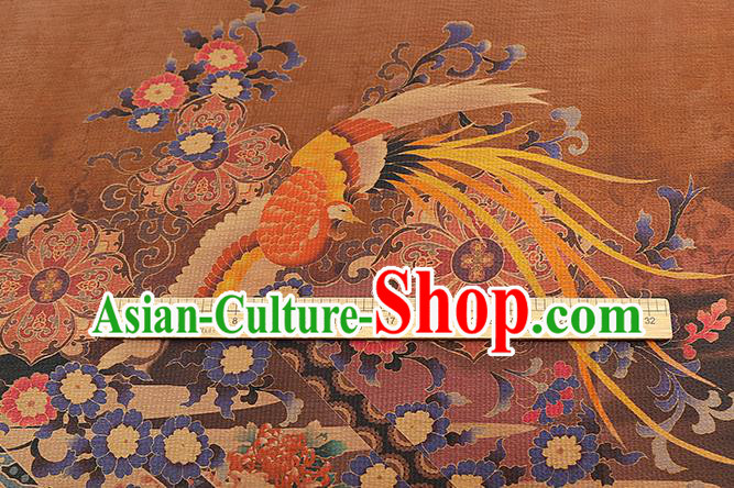 Chinese Traditional Purple Silk Fabric Gambiered Guangdong Gauze Royal Phoenix Pattern Cheongsam Cloth Drapery