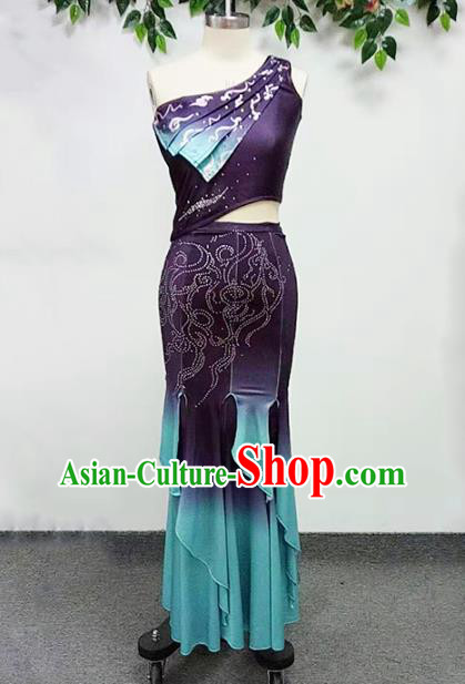 China Dai Nationality Dance Deep Purple Dress Outfits Traditional Ethnic Stage Performance Peacock Dance Clothing