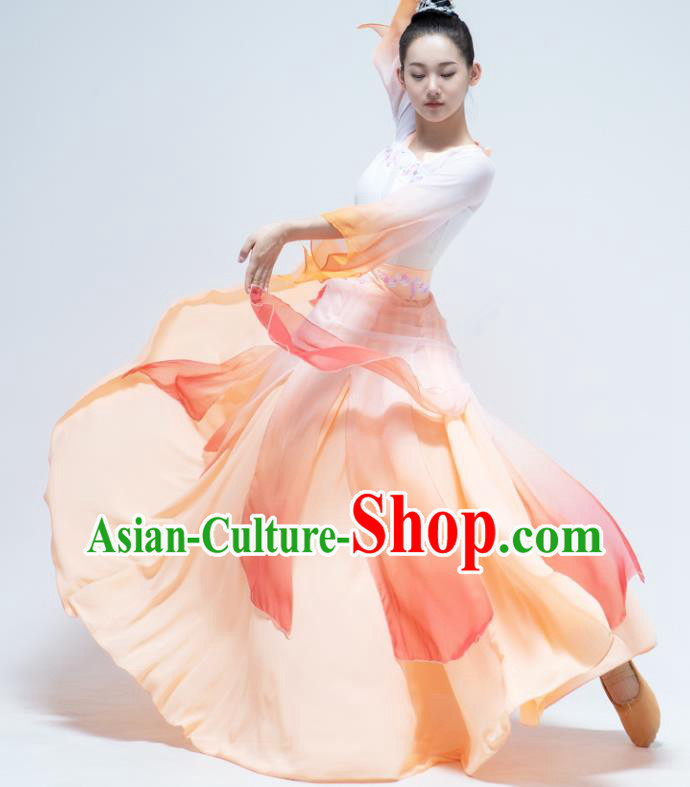 China Classical Dance Stage Performance Orange Hanfu Dress Traditional Han Dynasty Court Dance Costume