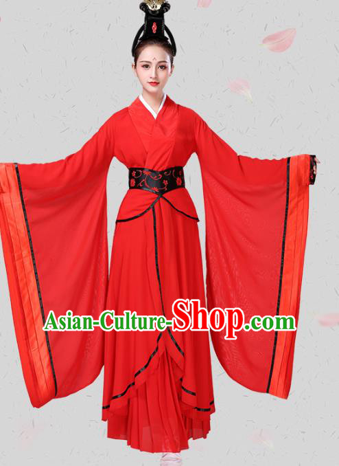 China Traditional Han Dynasty Court Dance Costume Classical Dance Stage Performance Red Hanfu Dress
