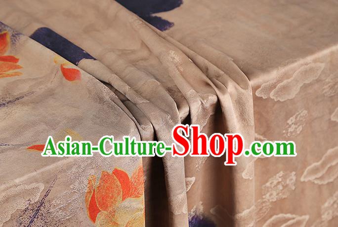 China Traditional Silk Fabric Classical Lotus Pattern Gambiered Guangdong Gauze Cheongsam Drapery