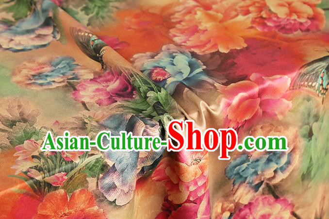 Chinese Royal Peony Butterfly Pattern Gambiered Guangdong Gauze Brocade Cloth Drapery Traditional Cheongsam Silk Fabric