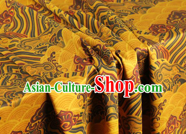 Chinese Yellow Brocade Cloth Drapery Traditional Cheongsam Royal Waves Pattern Silk Fabric Gambiered Guangdong Gauze
