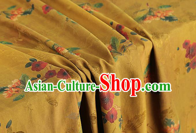 Chinese Ginger Brocade Cloth Drapery Gambiered Guangdong Gauze Traditional Cheongsam Royal Flowers Butterfly Pattern Silk Fabric