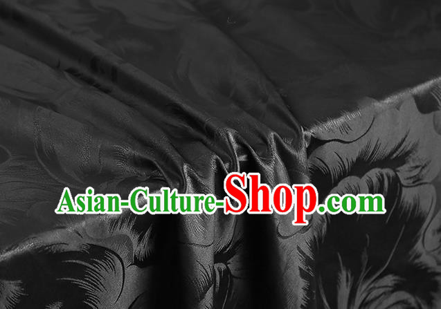 Chinese Jacquard Black Brocade Cloth Gambiered Guangdong Gauze Drapery Traditional Cheongsam Silk Fabric