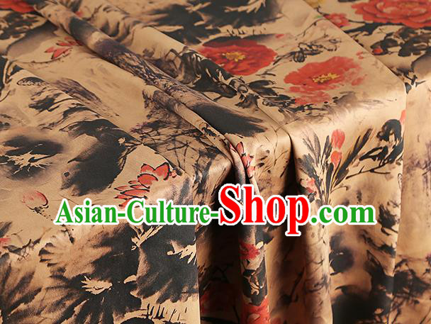Chinese Traditional Cheongsam Ginger Silk Fabric Classical Peony Pattern Gambiered Guangdong Gauze Drapery Brocade Cloth