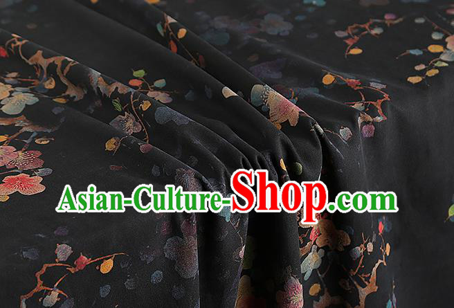 Chinese Traditional Cheongsam Black Silk Fabric Classical Plum Blossom Pattern Gambiered Guangdong Gauze Drapery Brocade Cloth