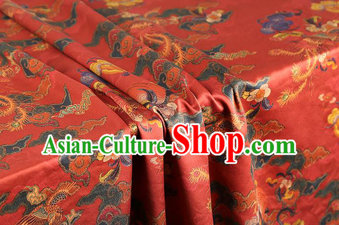 Chinese Red Brocade Cloth Drapery Traditional Cheongsam Silk Fabric Classical Phoenix Peach Pattern Gambiered Guangdong Gauze