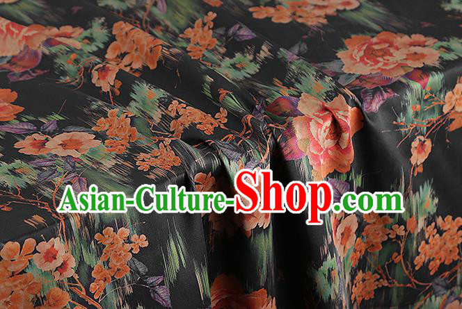 Chinese Traditional Black Brocade Drapery Cheongsam Silk Fabric Classical Roses Pattern Gambiered Guangdong Gauze