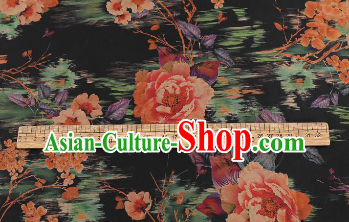 Chinese Traditional Black Brocade Drapery Cheongsam Silk Fabric Classical Roses Pattern Gambiered Guangdong Gauze