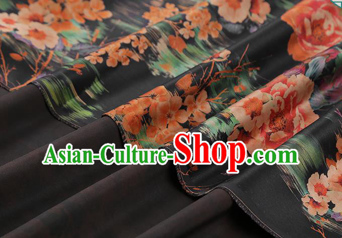Chinese Traditional Black Brocade Drapery Cheongsam Silk Fabric Classical Roses Pattern Gambiered Guangdong Gauze