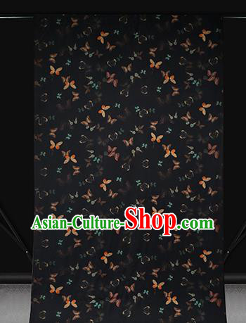 Chinese Classical Butterfly Pattern Black Brocade Fabric Traditional Gambiered Guangdong Gauze Cheongsam Silk Drapery