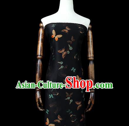 Chinese Classical Butterfly Pattern Black Brocade Fabric Traditional Gambiered Guangdong Gauze Cheongsam Silk Drapery