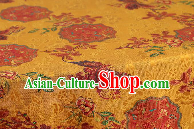Chinese Traditional Gambiered Guangdong Gauze Classical Peony Pattern Golden Brocade Fabric Cheongsam Silk Drapery