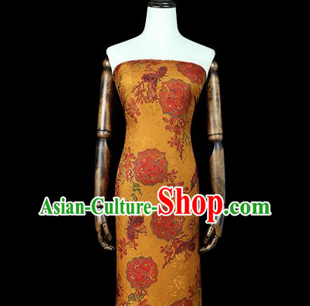 Chinese Traditional Gambiered Guangdong Gauze Classical Peony Pattern Golden Brocade Fabric Cheongsam Silk Drapery