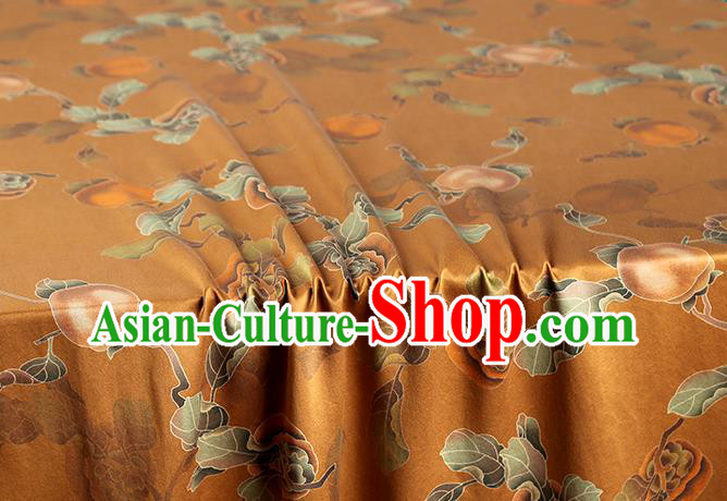 Chinese Traditional Orange Gambiered Guangdong Gauze Cheongsam Silk Drapery Classical Persimmon Pattern Brocade Fabric