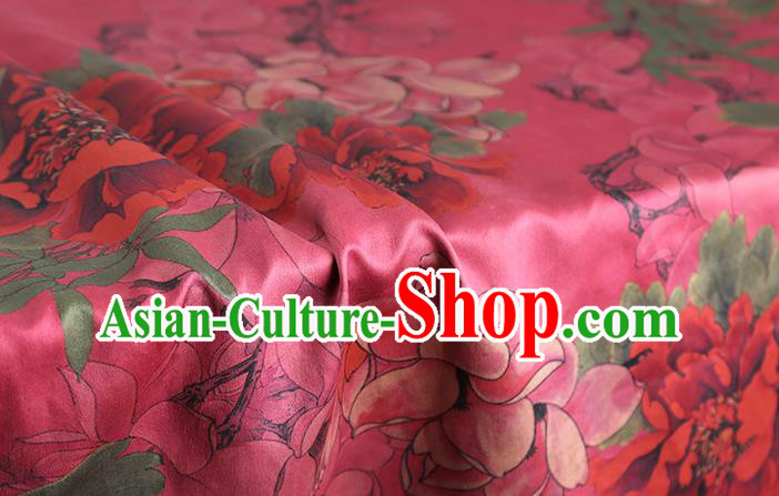 Chinese Traditional Cheongsam Gambiered Guangdong Gauze Cloth Silk Drapery Classical Peony Pattern Rosy Brocade Fabric
