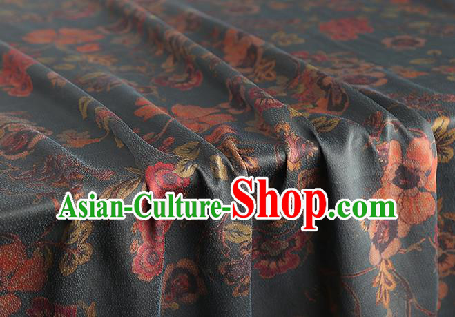 Chinese Classical Flowers Pattern Dark Green Brocade Fabric Traditional Silk Drapery Cheongsam Gambiered Guangdong Gauze Cloth