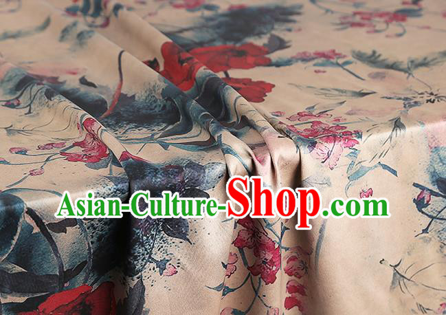 Chinese Classical Flowers Pattern Beige Brocade Cheongsam Gambiered Guangdong Gauze Fabric Traditional Silk Drapery