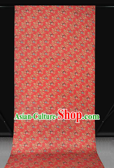 Chinese Cheongsam Gambiered Guangdong Gauze Fabric Traditional Silk Drapery Classical Hibiscus Pattern Red Brocade