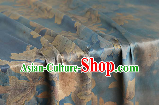 Chinese Traditional Silk Drapery Classical Peony Pattern Blue Brocade Cheongsam Gambiered Guangdong Gauze Fabric