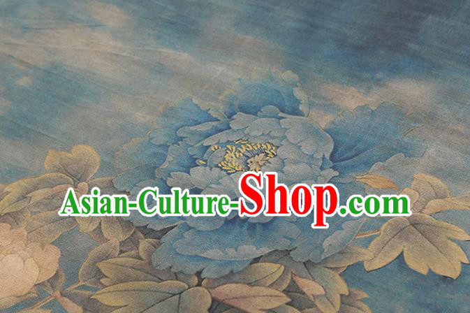 Chinese Traditional Silk Drapery Classical Peony Pattern Blue Brocade Cheongsam Gambiered Guangdong Gauze Fabric