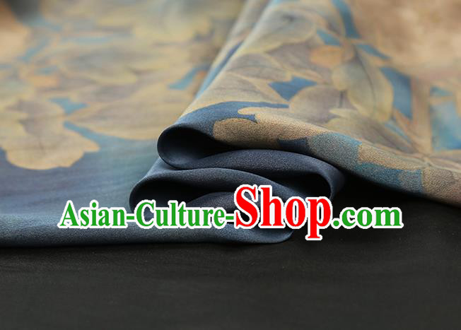 Chinese Traditional Silk Drapery Classical Peony Pattern Blue Brocade Cheongsam Gambiered Guangdong Gauze Fabric