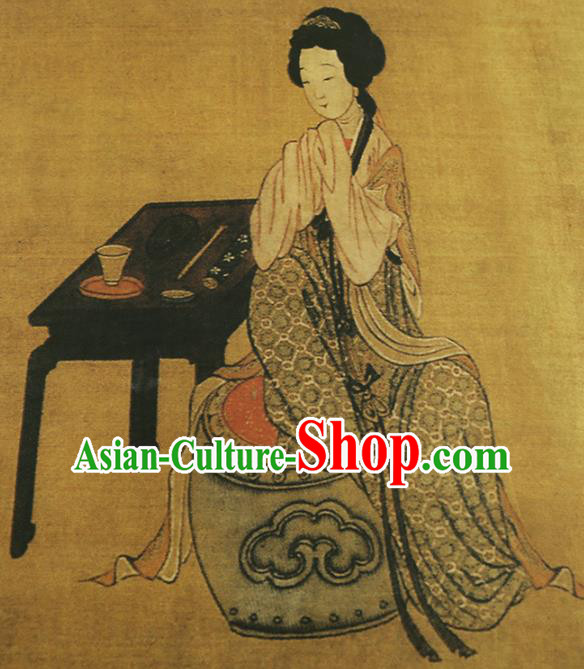 Chinese Traditional Silk Drapery Classical Beauty Pattern Brocade Fabric Cheongsam Yellow Gambiered Guangdong Gauze Cloth